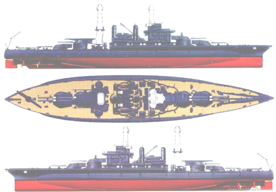 Корабль USS BB-46 Maryland [Battleship] (1941) - чертежи, габариты, рисунки